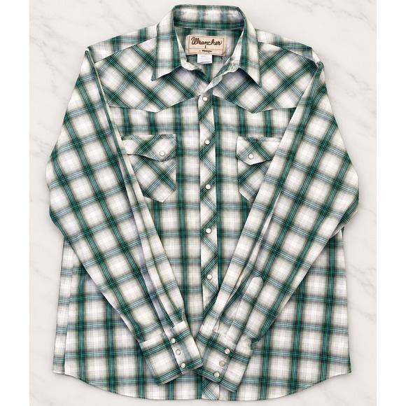 Wrangler Other - Wrancher by Wrangler Men Green Plaid Western Pearl Snap Shirt MTW1193 Large